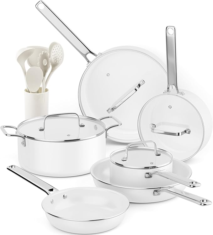 Ceramic Cookware Set - Nonstick Kitchen Pots and Pans Set, Induction Cookware Sets with Cooking Utensils Set, Non Toxic Cookware Set, Non Stick Pan Set for Cooking Pot, Oven & Dishwasher Safe, Gift