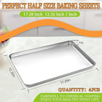 CEKEE Stainless Steel Baking Sheet Set of 4, Large Baking Pan & Cookie Sheet & Baking Tray for Oven, Half Sheet Pan, Size 18 x 13 x 1 inch, Heavy Duty & Mirror Finish & Easy Clean