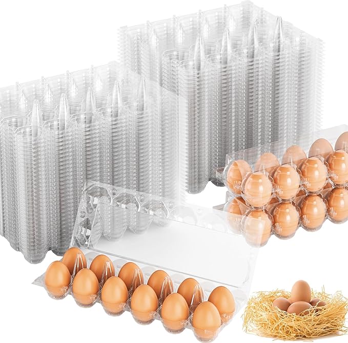 Egg Cartons Cheap Bulk 100 Pack, 1 Dozen Plastic Egg Carton for Refrigerator, Reusable Egg Container Holder for Storing, Sharing, Selling, Clear Egg Cartons for Home Ranch Farm Market-2x6 Grids