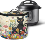 Black Cat Electric Pressure Cooker Insulation Bag Hippie Flower Insulation Electric Cooker Storage Handbag for Housewarming