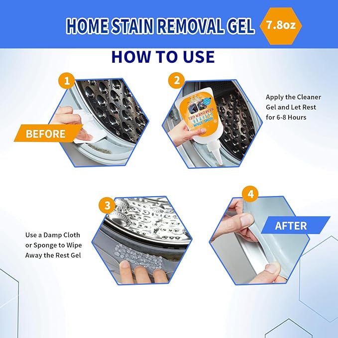 Home Stain Remover Gel – Stubborn Stain Cleaner (Safe for Washing Machine Seals, Sinks & Tiles | No-Slip Formula | 8H Penetration | 15.6OZ)