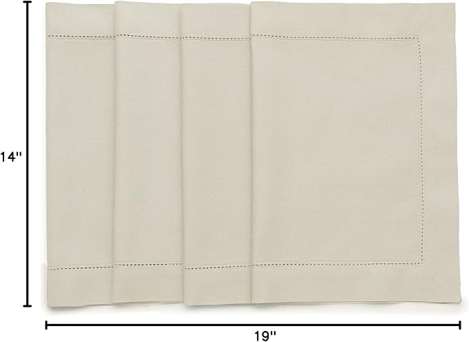 Solino Home Cotton Linen Placemats Set of 4 - Hemstitch Linen Placemats 14 x 19 Inch - Machine Washable Table Mats for New Year