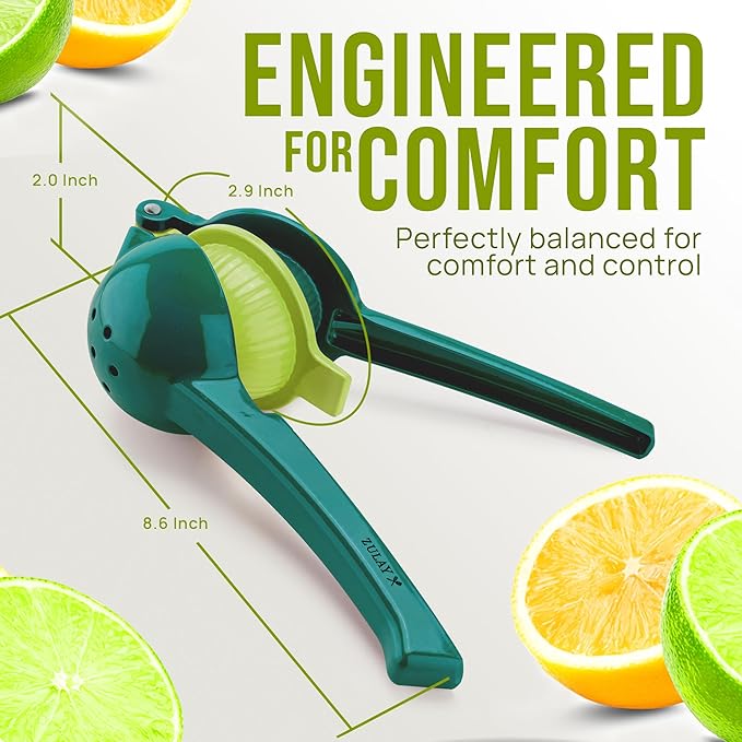 Zulay Kitchen Metal 2-in-1 Lemon Squeezer - Sturdy Max Extraction Hand Juicer Lemon Squeezer Gets Every Last Drop - Easy to Clean Manual Citrus Juicer - Easy-Use Lemon Juicer Squeezer - Green/Lime
