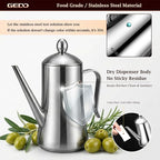 GEDO 304 Stainless Steel Oil Dispenser, Eagle Beak Drip-Free Spout Oil Pot with Extra Wide Mouth & Air Vent Lid, Large Capacity for Kitchen Cooking & Outdoor Grilling (1.37QT / 1300ml)