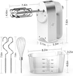 Hand Mixer Electric, 450W Kitchen Mixers with Scale Cup Storage Case, Turbo Boost/Self-Control Speed + 5 Speed + Eject Button + 5 Stainless Steel Accessories, For Easy Whipping Dough, Cream, White