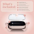 COOK WITH COLOR Electric Skillet - 12" x 12" Ceramic Nonstick Pan, PFAS-Free, 1400W, Tempered Glass Lid, Variable Temperature, Removable Heating Probe, Cool-Touch Handles, Blush