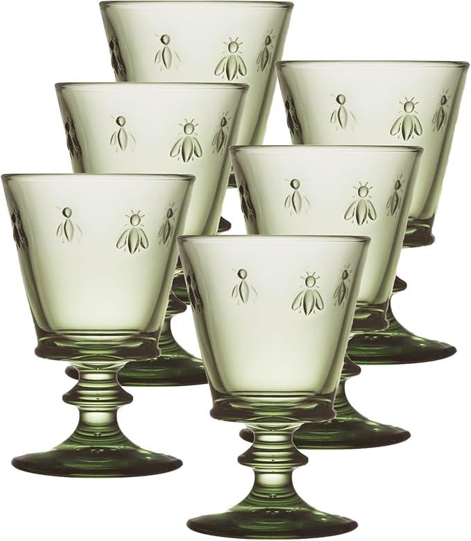 La Rochere Napoleon Bee Olive Green Stemmed Wine Glass Set of 6 – Vintage Wine Glasses – La Rochere Bee Glassware Sets (9 oz)