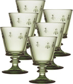 La Rochere Napoleon Bee Olive Green Stemmed Wine Glass Set of 6 – Vintage Wine Glasses – La Rochere Bee Glassware Sets (9 oz)