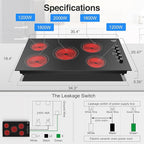 VBGK Electric Cooktop 36 inch,Built-in 36 inch Electric Cooktop 8000W Power Control by Knob, 36 induction cooktop with 9 Power Levels with Child Safety Lock, Timer,Over-Temperature 220V-240V.