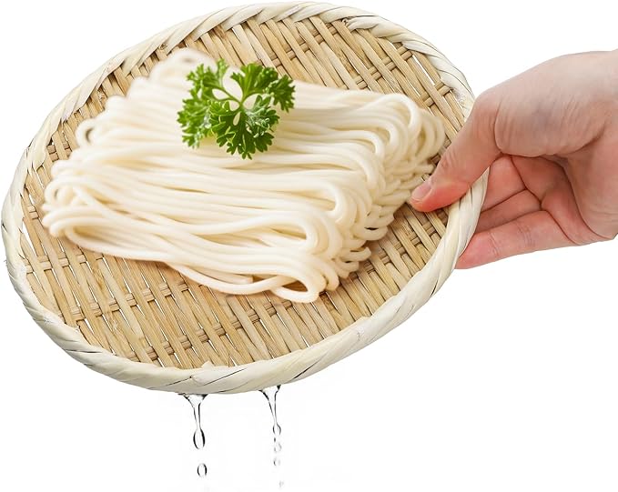 Bamboo Basket Colander, 8.3" Round Small Bamboo Sieve Washing Strainer, Hand Weave Plate Holder for Kitchen, Wicker Pantry Storage Tray for Fruit Vegetable Bread Snack Zaru