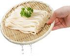 Bamboo Basket Colander, 8.3" Round Small Bamboo Sieve Washing Strainer, Hand Weave Plate Holder for Kitchen, Wicker Pantry Storage Tray for Fruit Vegetable Bread Snack Zaru
