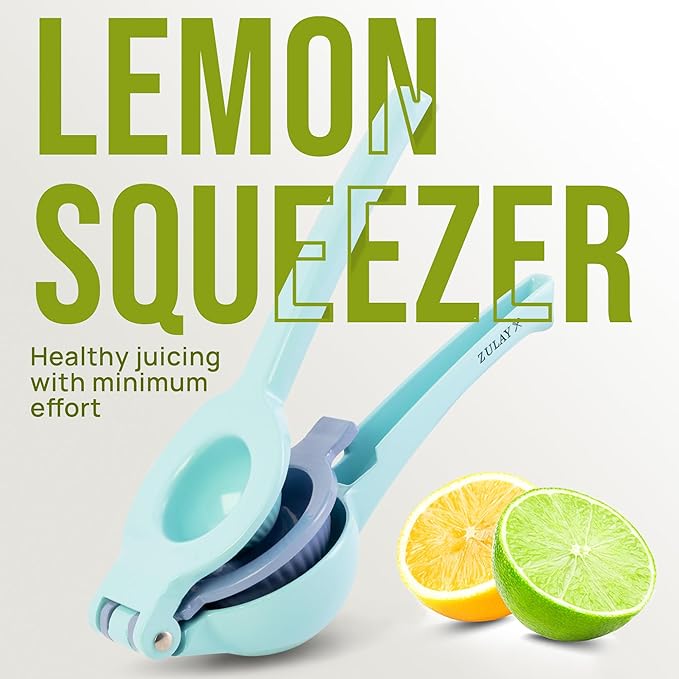 Zulay Kitchen Metal 2-in-1 Lemon Squeezer - Sturdy Max Extraction Hand Juicer Lemon Squeezer Gets Every Last Drop - Easy to Clean Manual Citrus Juicer - Easy-Use Lemon Juicer Squeezer - Blue/Purple
