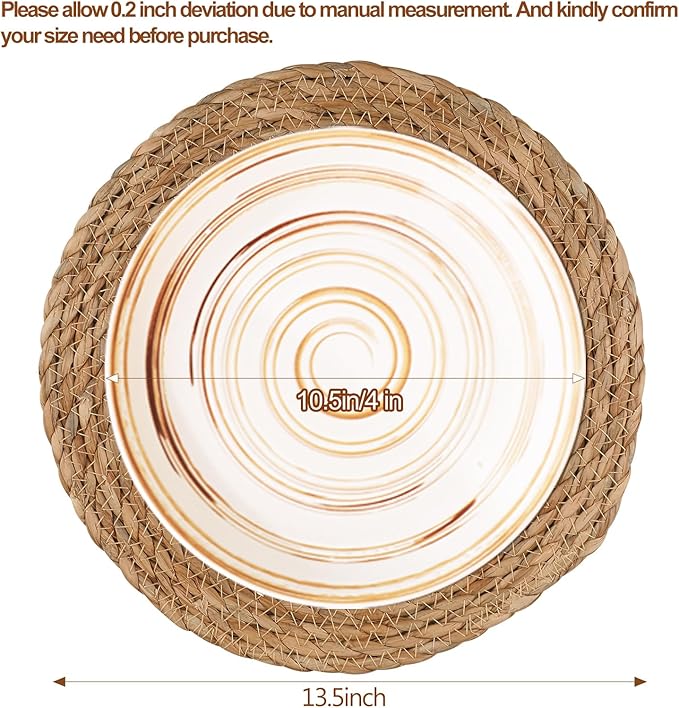Round Woven Placemats 13.5 inch Set of 4 - Boho Rattan Placemat Natural Water Hyacinth Placemats, Farmhouse Weave Place Mats, Rustic Braided Wicker Table Mats for Dining Table,Home,Wedding