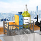 Maifan Stainless Steel Kitchen Sink Caddy Organizer with Auto Drain Tray, Sponge Holder for Countertop Storage Dark Gray