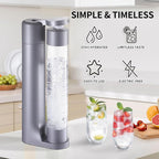 Sparkling Water Machine Soda Maker Beverage Drink Dispenser for Home, Soda Streaming with 1L BPA Free Bottle, 2 Portable Bottle for travel, Seltzer & Carbonator Srew-in 60L CO2 (NOT Included), Grey