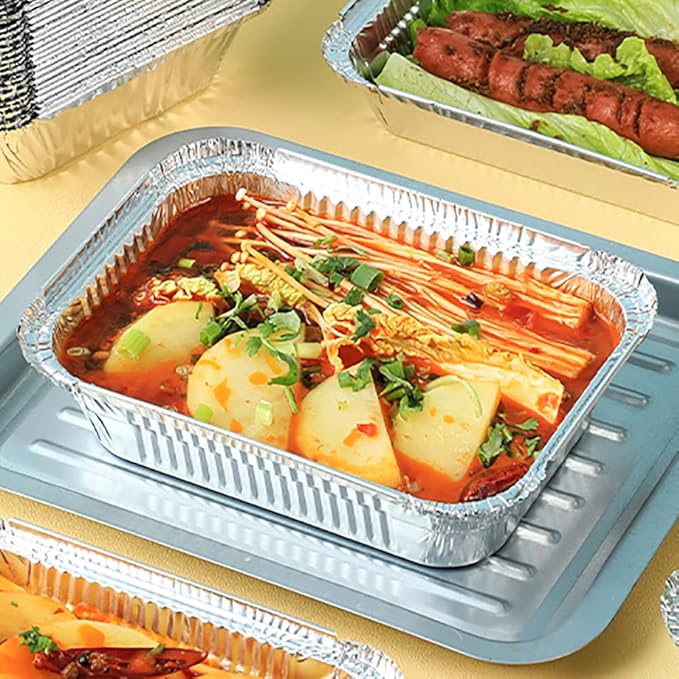 MOACOCK 50 Pack Aluminum Pans with Lids(8.5"×6"), 2.25lb Foil Pans with Board Lids, Disposable Take Out Food Containers, Foil Pans for Meal Prep Freezer Cooking Baking