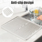TIKNIK Silicone Dish Drying Mat, Stone Drying Mat for Kitchen Counter with Built-In Drain, Non-Slip Drain Pad with Built-in Drain, Heat Resistant Stone Drying Mat, Hangable, Cream-1pcs, 20" x 15"