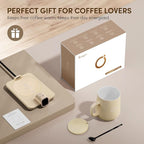 Coffee Mug Warmer & iKago Mug Set, Temperature Control Smart Heated Mug for Desk, Electric Coffee Warmer with Auto Shut Off & Real-Time Temp Display, Gifts for Men Women, 15oz Ceramic Mug