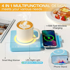 Coffee Mug Warmer, Smart Mug Warmer, 15W Wireless Phone Charging, 3 Heat Settings Temperature Controlled, 8H Auto Off, Candle Warmer, Safe for Heating Coffee, Beverage, Milk, Tea