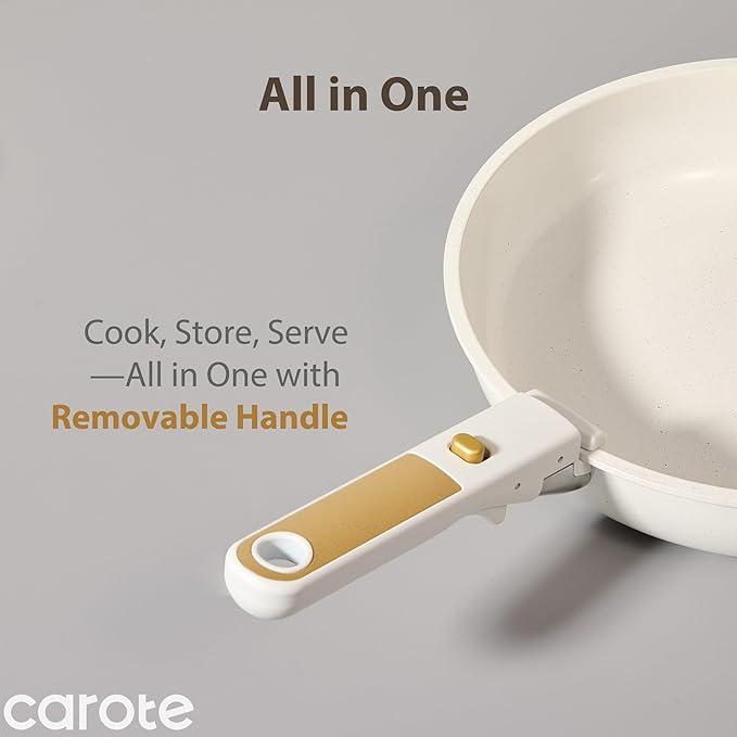 CAROTE 6pcs Pots and Pans Set Non Stick, Cookware Sets, Kitchen Set, Oven/Fridge Safe, Space Saving Pots Set, Nonstick Cooking Set with Versatile Detachable Handle, Induction RV Set