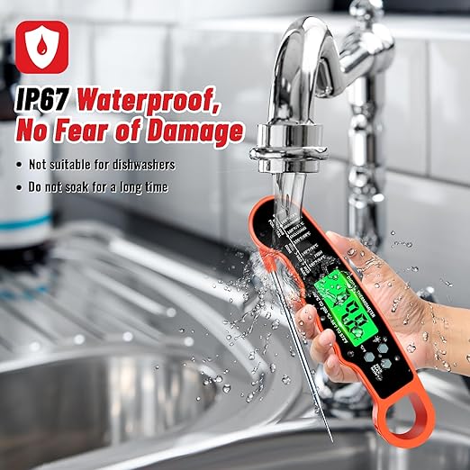 Meat Thermometer Digital, IP67 Waterproof Food Thermometer for Cooking and Baking, Instant Read Meat Thermometer with Backlight, Hold Function & Magnet for Kitchen, Beef, Grill, BBQ, Candy, Turkey
