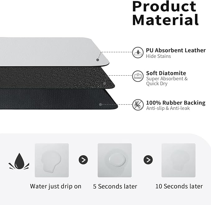 HotLive Dish Drying Mat for Kitchen Counter, Heat Resistant Drainer Mats with Non-slip Rubber Backed, Hide Stain Kitchen Super Absorbent Draining Mat, Easy to Clean Dish Rack Pad, Light Grey 18"x24"
