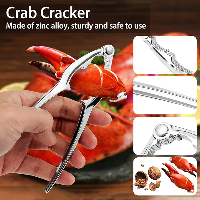 suoundey Seafood Cracker Tool Set With Lobster Sheller Stainless Steel Crab Crackers Crab Leg Fork Seafood Scissors And Storage Bag, Crab Leg Pick Utensils Set Crab Eating Tools (24Pcs)