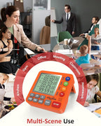 Digital Kitchen Timer for Cooking - 4 Channel Count Up Countdown Timer with Loud Alarm and Silent Mode, Large Display, Magnetic Back, Auto Memory for Classroom Study Gym, Battery Included (Orange)