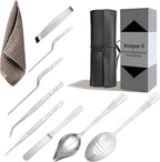 Chef Plating Tools,Professional Culinary Plating Tool Set,Chef Garnish Tools Kit,Fish Tweezers,Pastry Spatula,Cake Decorating Tweezers for Molecular Gastronomy (Silver)
