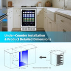 24 Inch Beverage Refrigerator, 180 Can Capacity Beverage fridge, Built in or Freestanding Drink Cooler with Glass Door, Under Counter Beer Fridge, LED Indicator Light and Adjustable Shelve