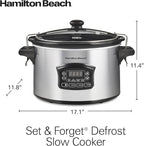 Hamilton Beach Portable 6 Quart Set & Forget Digital Programmable Slow Cooker with Lid Lock, Temperature Probe & Defrost Setting, Dishwasher Safe Crock & Lid, Silver (33869)