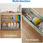 Mustorn Pots and Pans Organizer Under Cabinet, 22" Expandable Food Storage Container Lid Organizers with 9 Adjustable Dividers Pot and Pan Lid Holders Rack Inside Cabinet/Countertop(1 Pack, Gray)