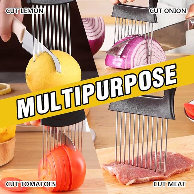 Onion Holder for Slicing, Stainless Steel Onion Slicing Rack, 2026 Upgraded Slicer, Lemon Slicer Vegetable Cutter, Home Kitchen Tools, Fruit, Lemon Slice Aids (Square-2pcs)