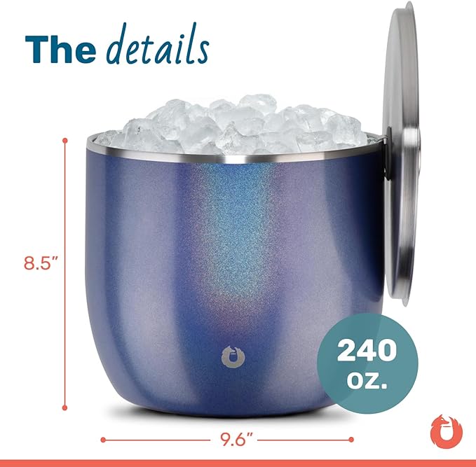 Snowfox XL - Insulated Ice Bucket with Lid/Scoops, Premium Vacuum Insulated Stainless Steel Ice Buckets for Parties, Ice Box, Home Bar Accessories, Parties Supplies, Bar Decor, 7L, Blue