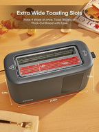 4 Slice Toaster Touch Screen Control, Long Extra Wide Slots Smart Bread Toaster, 6 Bread Types & 6 Shade Settings, Stainless Steel, with Removable Tray, Cancel/Defrost/Reheat Function, Grey