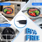 YANGRUI Disposable Plates 10" 150 Pack - Shrink Wrap BPA Free Mineral Filled PP Reusable Microwave Safe | Calcium Carbonate Reinforced Freezer Ready | Commercial Black 3 Compartment Plastic Plate