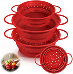 3 Pack Collapsible Colander with Strainer Bowl Set, 11 & 13 In BPA-Free Silicone Colanders for Kitchen, Heat-Resistant Space-Saving Strainer Dishwasher Safe Baskets for Vegetable Fruits(Red)
