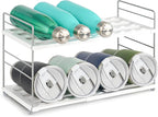 Water Bottle Organizer For Cabinet, Adjustable Tumbler Storage, Expandable Water Bottle Holder For Kitchen Organization, 2 Tier Cup Organizer For Sports Flask Insulated Travel Mug Fridge, White