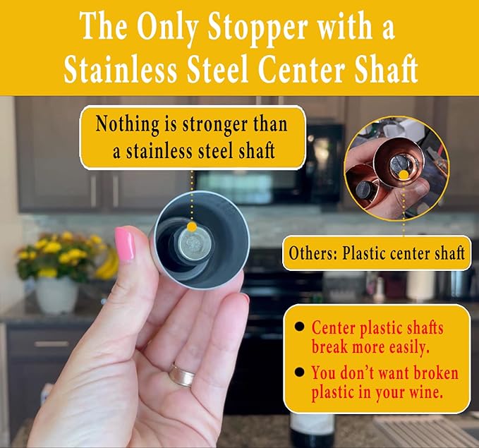 ERHIRY Wine Stopper - Stainless Steel Wine Bottle Stopper with Silicone Seal, Reusable Beverage Preserver, Freshness Keeper, Premium Bottle Sealers, Ideal Wine Saver Accessory Gift Set