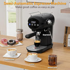 Espresso Machine with Steam Milk Frother Semi Automatic 20 Bar Compact Black with Touch Screen for home Cafetera Espresso, Latte, Cappuccino, Americano, Macchiato