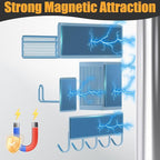 Magnetic Spice Rack for Refrigerator, 10 Pack Metal Magnetic Shelf, Moveable Spice Organizer with Hook Rack, Paper Towel Holder, Kitchenware Holder, Strong Magnetic Storage Fridge Organizer Blue