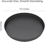 Tart Pan Removable Bottom - 9.5 Inch Non-Stick Carbon Steel Pie Pan for Baking Tarts, Pies, Quiches, Brownies, Quiche Baking Dish with Fluted Edges, Fruit Tart Mold