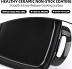 12" Ceramic Nonstick Electric Skillet with Tempered Vented Glass Lid, Scratch-Resistant Surface, Cool-Touch Handles, Removable Easy-to-Clean Design, 1200W, Sleek Black