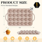 Vinino Mini Silicone Muffin Pans for Baking with Metal Reinforced Frame, 24 Cups Brown Regular Size Nonstick Cupcake Pan, BPA Free Oven Dishwasher Safe Baking Mold for Muffins Cupcakes