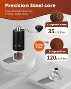 Stainless Steel Burr Manual Coffee Grinder For Drip,French Press,5 Adjustable Settings,Hand Maker with Built-In Burr,For Home Use and Camping (Stainless Steel burr-Black)