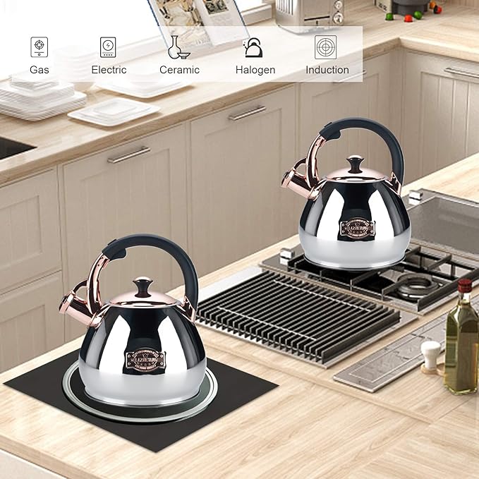 Tea Kettle Stovetop Whistling Kettle Teapot, 3Quart Tea Pot Stainless Steel Teakettle for Stove Top with Heat Proof Ergonomic Handle