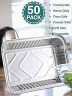 NEEBAKE 50 Pack 8x6 Disposable Aluminum Pans with Lids Aluminum-Foil-Pans-Tin-Foil-Baking-Pans-Tin-Trays-Food-To-Go-Containers-for-Meal-Prep-Cooking-Roasting-Heating-Takeout