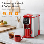 Horavie Single Serve Coffee Maker for K-Cup Pod and Grounds, Hot & Iced Coffee Maker, Strong Button Feature, 6 to 14oz Brew Sizes, 50oz Removable Reservoir, Fit 6.5" Mugs, Stainless Steel, Red