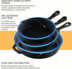 EWFEN Cast Iron Skillet 3-Piece Set, Heavy-Duty Professional Restaurant Chef Quality Pre-Seasoned Pan Cookware Set, 6", 8", 10" Pans For Frying, Saute, Cooking, Use Indoor/Outdoor, Oven, Grill
