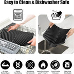 TIKNIK Silicone Dish Drying Mat, Stone Drying Mat for Kitchen Counter with Built-In Drain, Non-Slip Drain Pad with Built-in Drain, Heat Resistant Stone Drying Mat, Hangable, Black-2pcs, 20" x 15"